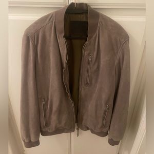 All Saints Grey Suede Bomber Jacket M